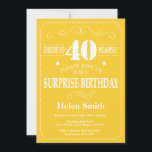 Surprise 40th Birthday Invitation Yellow and White<br><div class="desc">Surprise 40th Birthday Invitation Yellow and White Typography. Yellow Background. Adult Birthday. Male Men or Women Birthday. Kids Boy or Girl Lady Teen Teenage Bday Invite. 13th 15th 16th 18th 20th 21st 30th 40th 50th 60th 70th 80th 90th 100th. Any Age. For further customisation, please click the "Customise it" button...</div>