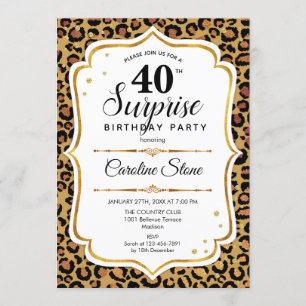 Surprise 40th Birthday - Leopard Gold White Invitation