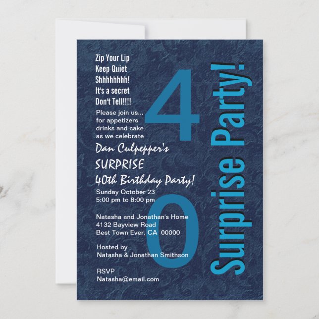 SURPRISE 40th Birthday Modern Blue Z523 Invitation (Front)