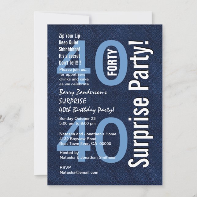 SURPRISE 40th Birthday Modern Royal Blue R602 Invitation (Front)