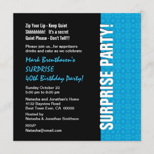SURPRISE 40th Birthday Modern Turquoise Blue W1435 Invitation