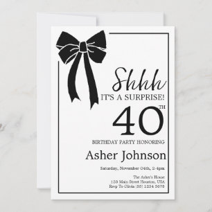 Surprise 40th Birthday Party Black Bow Coquette Invitation