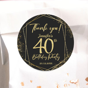 Surprise 40th Birthday Party Black & Gold Glitter Classic Round Sticker