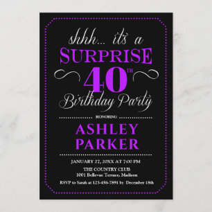 Surprise 40th Birthday Party - Black Purple Invitation