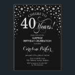 Surprise 40th Birthday Party - Black Silver Invitation<br><div class="desc">Surprise 40th Birthday Party Invitation.
Elegant design in black and faux glitter silver. Features script font and diamonds confetti. Cheers to 40 Years! Message me if you need further customization.</div>