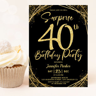Surprise 40th Birthday Party Chic Black & Gold  Invitation