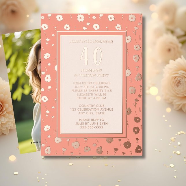 Surprise 40th Birthday Party Floral Elegant Coral  (Creator Uploaded)