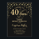 Surprise 40th Birthday Party - Gold Black Invitation<br><div class="desc">Surprise 40th Birthday Party Invitation.
Elegant design in black and faux glitter gold . Features script font and diamonds confetti. Cheers to 40 Years! Message me if you need further customization.</div>