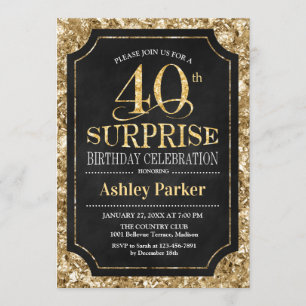 Surprise 40th Birthday Party - Gold Black Invitation