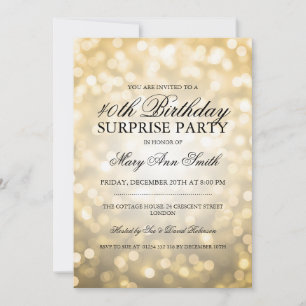 Surprise 40th Birthday Party Gold Glitter Lights Invitation