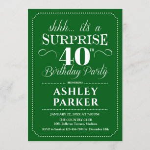 Surprise 40th Birthday Party - Green White Invitation