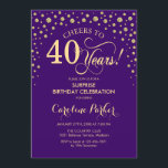 Surprise 40th Birthday Party - Purple Gold Invitation<br><div class="desc">Surprise 40th Birthday Party Invitation.
Elegant design in royal purple and faux glitter gold . Features script font and diamonds confetti. Cheers to 40 Years! Message me if you need further customization.</div>