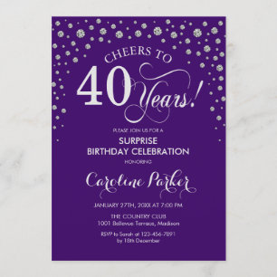 Surprise 40th Birthday Party - Purple Silver Invitation