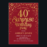 Surprise 40th Birthday Party - Red & Gold Invitation<br><div class="desc">Surprise 40th Birthday Party Invitation.
Elegant design in dark red and faux glitter gold. Features stylish script font and confetti. Message me if you need custom age.</div>