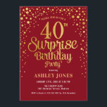 Surprise 40th Birthday Party - Red & Gold Invitation<br><div class="desc">Surprise 40th Birthday Party Invitation.
Elegant design in dark red and faux glitter gold. Features stylish script font and confetti. Message me if you need custom age.</div>