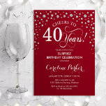 Surprise 40th Birthday Party - Red Silver Invitation<br><div class="desc">Surprise 40th Birthday Party Invitation.
Elegant design in dark red and faux glitter silver. Features script font and diamonds confetti. Cheers to 40 Years! Message me if you need further customization.</div>