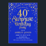 Surprise 40th Birthday Party - Royal Blue & Gold Invitation<br><div class="desc">Surprise 40th Birthday Party Invitation.
Elegant design in royal blue and faux glitter gold. Features stylish script font and confetti. Message me if you need custom age.</div>