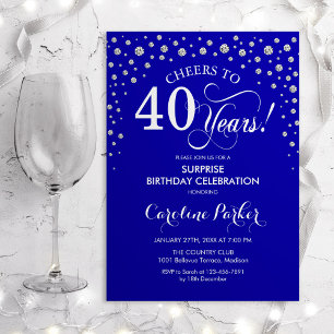 Surprise 40th Birthday Party - Royal Blue Silver Invitation