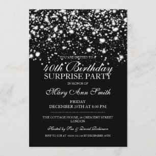 Surprise 40th Birthday Party Silver Midnight Glam Invitation