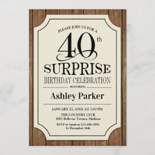 Surprise 40th Birthday Party - Wood Pattern Invitation
