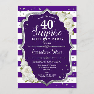 Surprise 40th Birthday - Purple Silver White Invitation