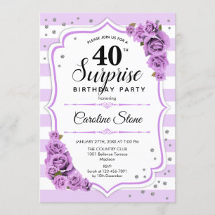 Surprise 40th Birthday -Purple White Invitation