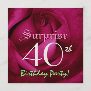 SURPRISE 40th Birthday Red Rose E004 Invitation