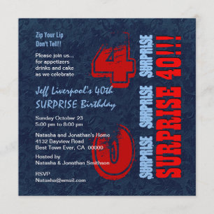 SURPRISE 40th Birthday Red White Blue W604 Invitation