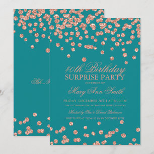 Surprise 40th Birthday Rose Gold Glitter Teal Invitation