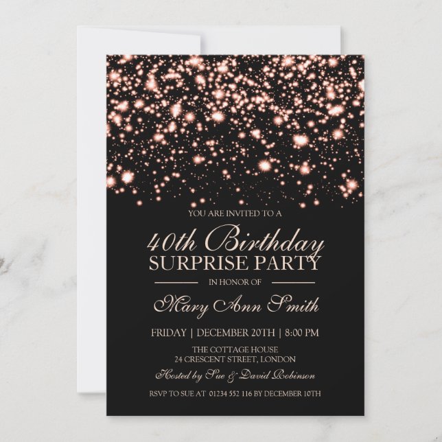 Surprise 40th Birthday Rose Gold Midnight Glam Invitation (Front)
