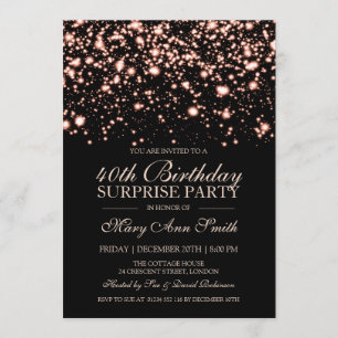 Surprise 40th Birthday Rose Gold Midnight Glam Invitation