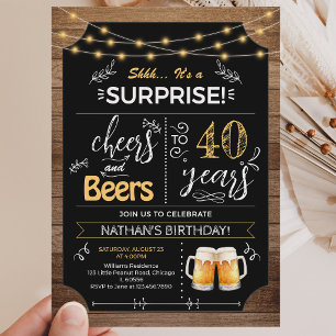 Surprise 40th Birthday Rustic Chalkboard Invitation