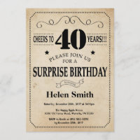 Surprise 40th Birthday Rustic Vintage Retro