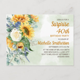 Surprise 40th Birthday Sunflowers Eucalyptus Postcard