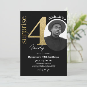 Surprise 40th Black Gold Birthday Invitation Photo