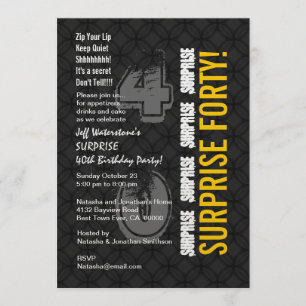 SURPRISE 40th Modern Birthday Black and Gold V001 Invitation