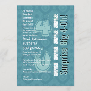 SURPRISE 40th Modern Birthday Blue and White V15 Invitation