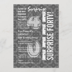 SURPRISE 40th Modern Birthday Grey and White G303 Invitation