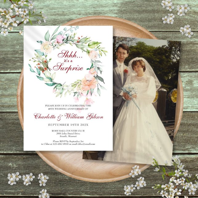 Surprise 40th Ruby Wedding Anniversary Party Photo Invitation (Surprise 40th Ruby Wedding Anniversary Party Photo Invitation)