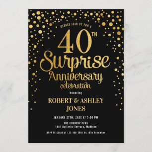 Surprise 40th Wedding Anniversary - Black & Gold Invitation
