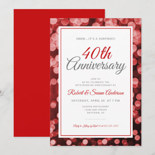 Surprise 40th Wedding Anniversary   Red Bokeh Invitation