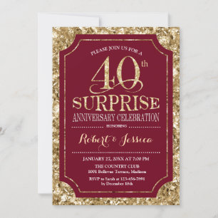 Surprise 40th Wedding Anniversary - Red Gold Invitation