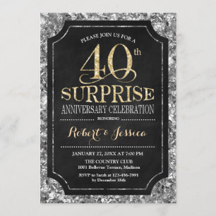 Surprise 40th Wedding Anniversary - Silver Gold Invitation