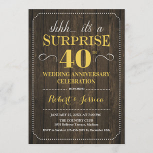 Surprise 40th Wedding Anniversary - Wood Gold Invitation