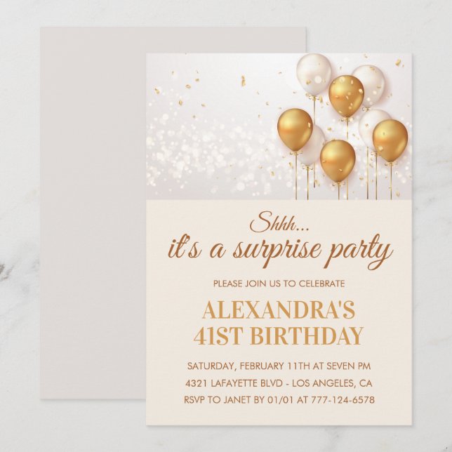 Surprise 41st birthday invitations Gold (Front/Back)