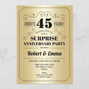 Surprise 45th Anniversary Party - Gold Black Invitation