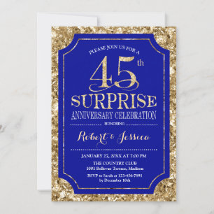 Surprise 45th Wedding Anniversary - Blue Gold Invitation