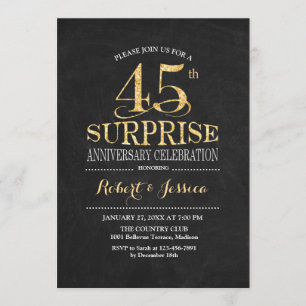 Surprise 45th Wedding Anniversary Chalkboard Gold Invitation