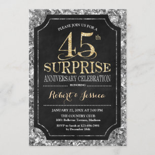 Surprise 45th Wedding Anniversary - Silver Gold Invitation