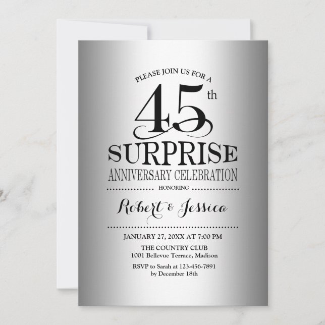 Surprise 45th Wedding Anniversary - Silver Invitation (Front)